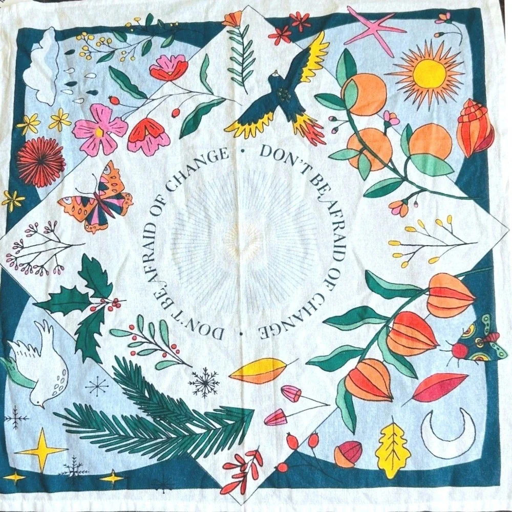 Anthropologie Don't Be Afraid Of Change Dish Towel Botanical Bird New With Tags